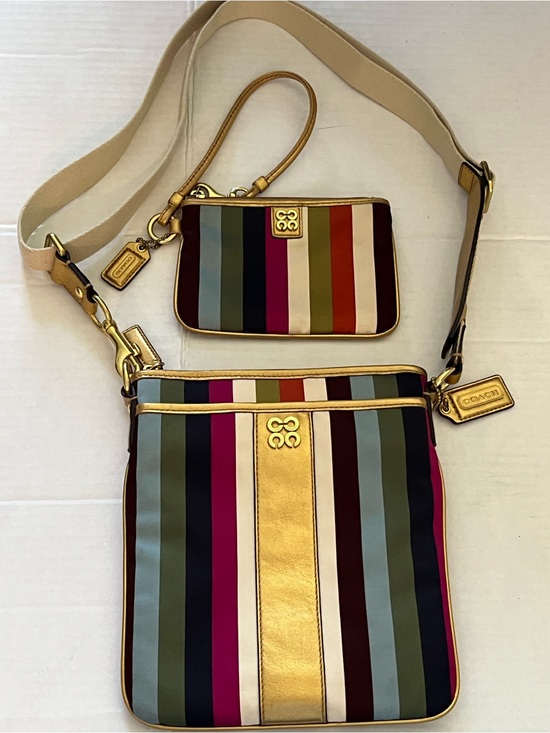 Coach Legacy Julia Handbags - COACH LEGACY JULIA 2 pc MATCHING TAG SET. CROSSBODY & WRISTLET w GOLD TRIM EUC